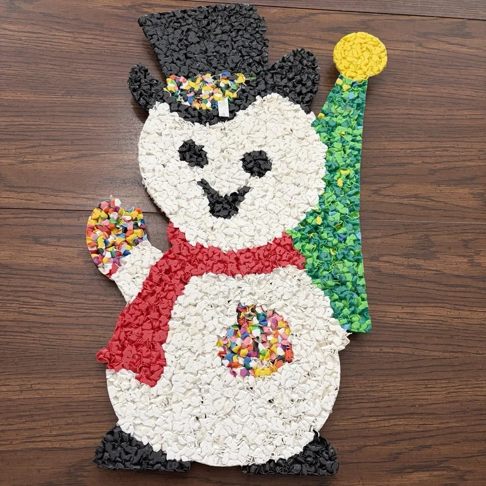 Vintage Melted Plastic‎ Popcorn Snowman Christmas Decoration Wall Hanging